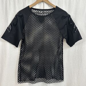 SEN Black Open Knit Sheer Net Short Sleeve Cover-up Top Womens Size M